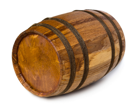 Wooden barrel isolated on white backgroundの写真素材