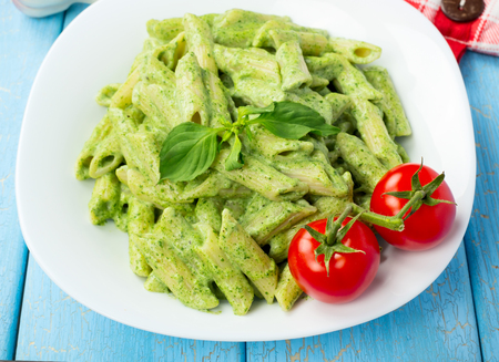Pasta: italian noodles with spinach and cream sauceの写真素材