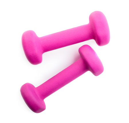 Two gym dumbbells isolated on white backgroundの写真素材