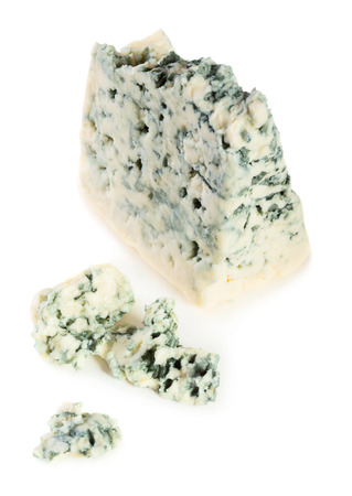 Close up view of blue cheese isolated on white backgroundの写真素材