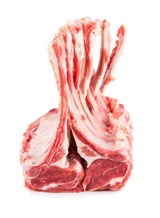 Racks of lamb, ready for cooking, isolated on white backgroundの写真素材