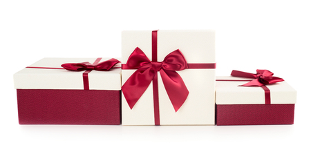 Christmas gifts in box isolated on white backgroundの写真素材