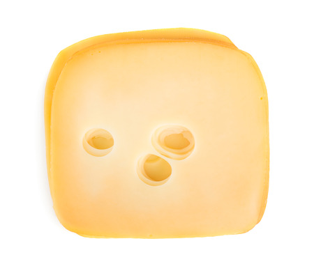 
Cheese slices isolated on white background, from aboveの写真素材
