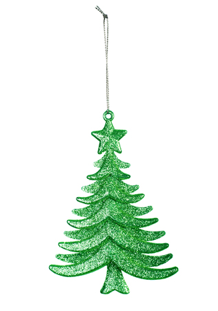 Decorative Christmas toy, green tree isolated on whiteの写真素材