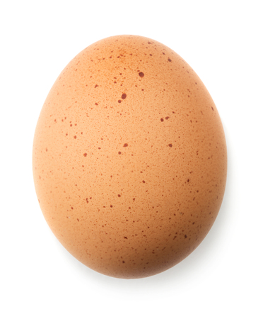 Single chicken egg isolated on white background, top viewの写真素材