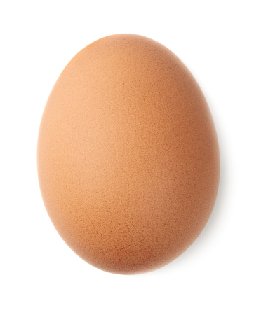 Single chicken egg isolated on white background, top viewの写真素材