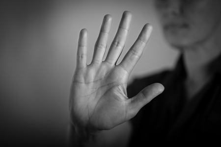 Abuse, domestic violence, protesting and people concept - Stop violence against womenの写真素材