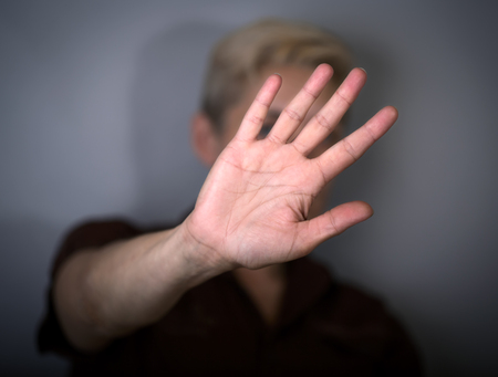 Abuse, domestic violence, protesting and people concept - Stop violence against womenの写真素材