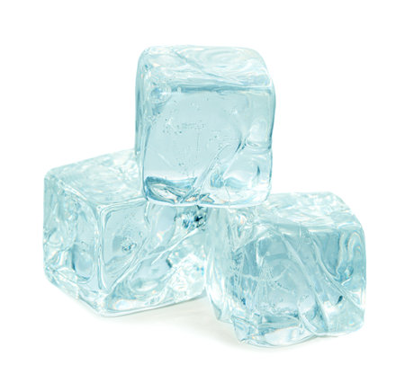 Three ice cubes isolated on white backgroundの写真素材