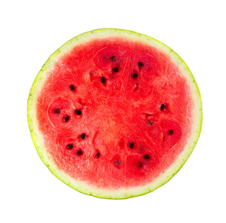 Top view of fresh slice of watermelon isolated on white backgroundの写真素材
