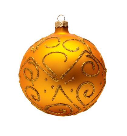 Christmas golden ball isolated on white backgroundの写真素材
