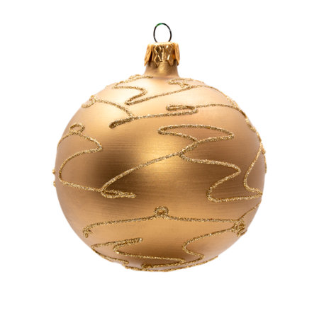 Christmas golden ball isolated on white backgroundの写真素材