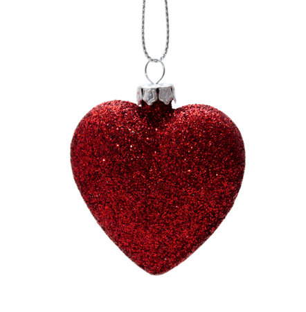 Red heart, Isolated Red Christmas Tree Ornamentの写真素材