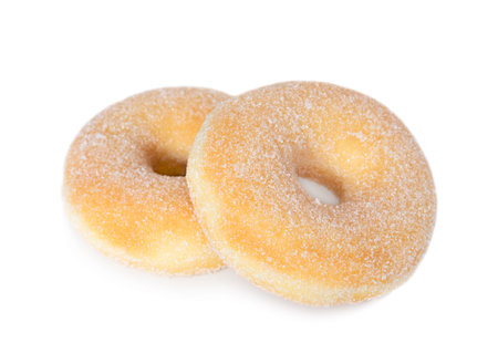 Two sugared donuts isolated on white backgroundの写真素材