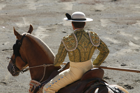 picador in bullfighting ringの写真素材
