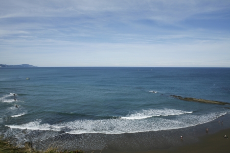 View of the beach and the Flysch of Zumaiaの写真素材