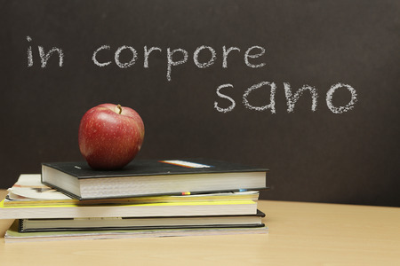nutrition education and healthy with an apple and booksの写真素材