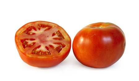 still life with two tomatoes on white backgroundの写真素材