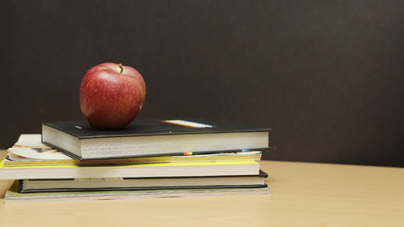 nutrition education and healthy with an apple and booksの写真素材