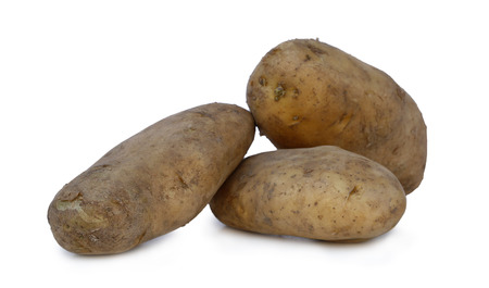 Still life with two potatoes on white backgroundの写真素材