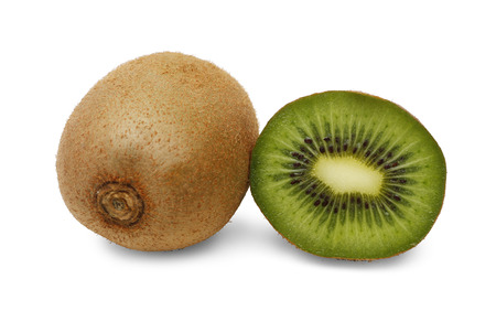 two kiwis on white background. fresh fruitsの写真素材