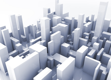 Simulation of a city with buildings 3d compositionの写真素材