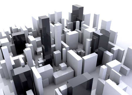 Simulation of a city with buildings 3d compositionの写真素材