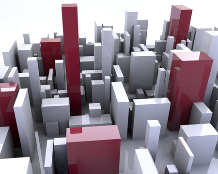 Simulation of a city with buildings 3d compositionの写真素材