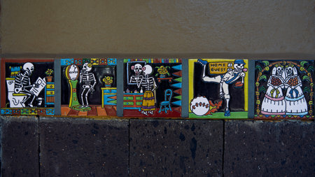 Colorful Mexican skulls on the street in Mexico City, Mexico.のeditorial素材