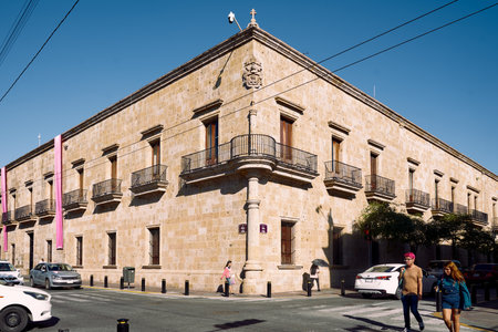 Guadalajara, Jalisco, Mexico - April 19, 2023: Legislative Palace of Jalisco located in the historic center of Guadalajara. Hidalgo Avenue with Belen Street.のeditorial素材