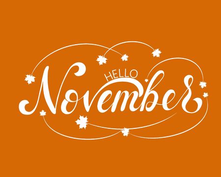 November lettering typography. Modern calligraphy. Vector illustration on textured background as poster, postcard, card, invitation template. Concept autumn advertising.のイラスト素材
