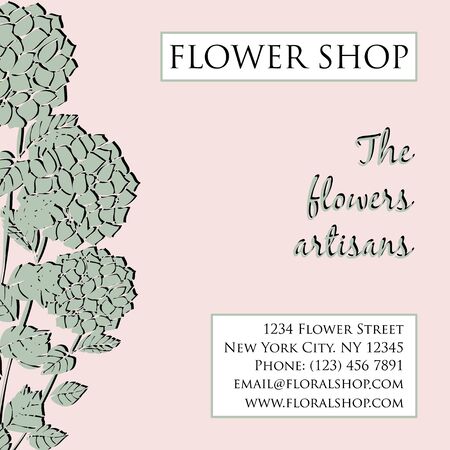 illustration of flower shop visitcard, banner, flyer, poster. Vector illustartion with contacts and flowers insideのイラスト素材