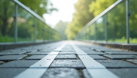 Close up of a pedestrian walkway in the park. Blurred backgroundの素材