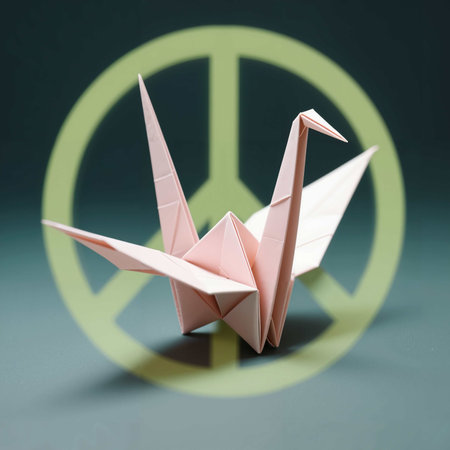 Conceptual image of peace symbol made of paper origami craneの素材