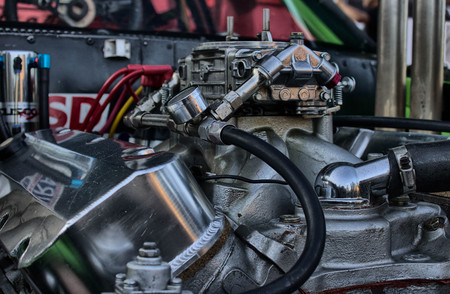 Close up of engines, cars and vans at a bike showの写真素材
