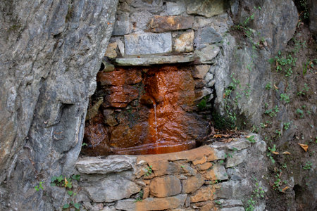 Rustic Stone Spring With Natural Water Flowing From a Rock Formation
