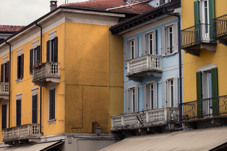 Colorful Facades of Italian Buildings With Rustic Architecture and Balconiesの写真素材