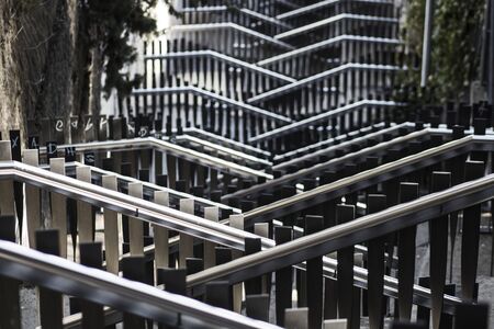A row of railings in the street urban pictureの写真素材