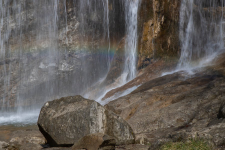 Landscape showing a waterfall Salt del Moli waterfall in Vidra town in Cataloniaの写真素材