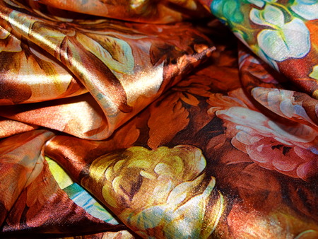 floral silk fabricの写真素材