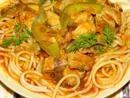 pasta with meatの写真素材