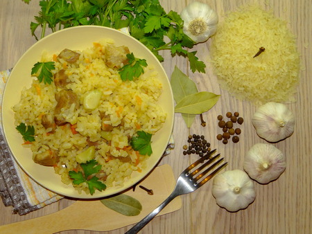 rice with meatの写真素材