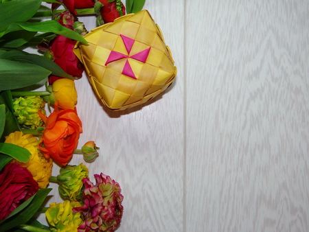 flowers and a giftの写真素材