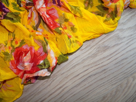 color fabric on wooden boardsの写真素材