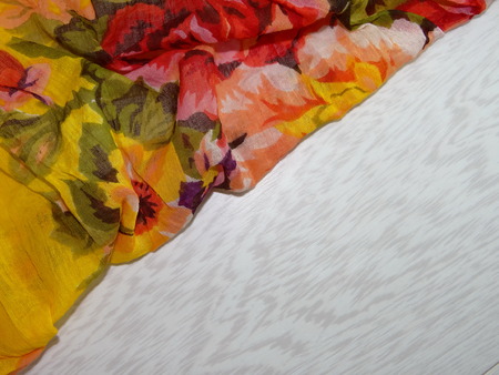 color fabric on wooden boardsの写真素材