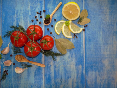 tomatoes and spicesの写真素材