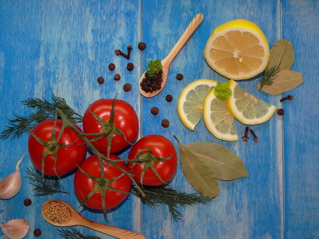 tomatoes and spicesの写真素材