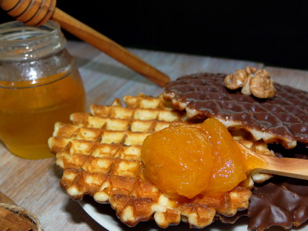wafer covered with chocolateの写真素材