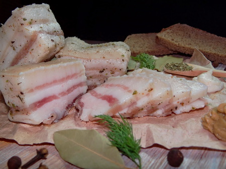 lard with spicesの写真素材