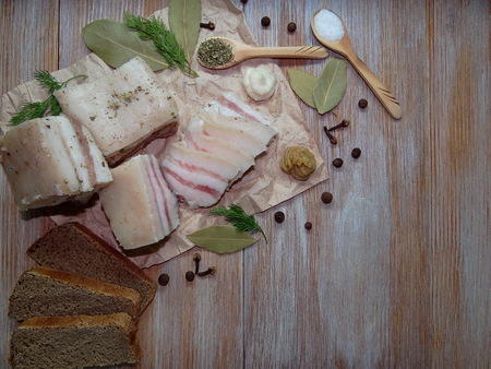 lard with spicesの写真素材